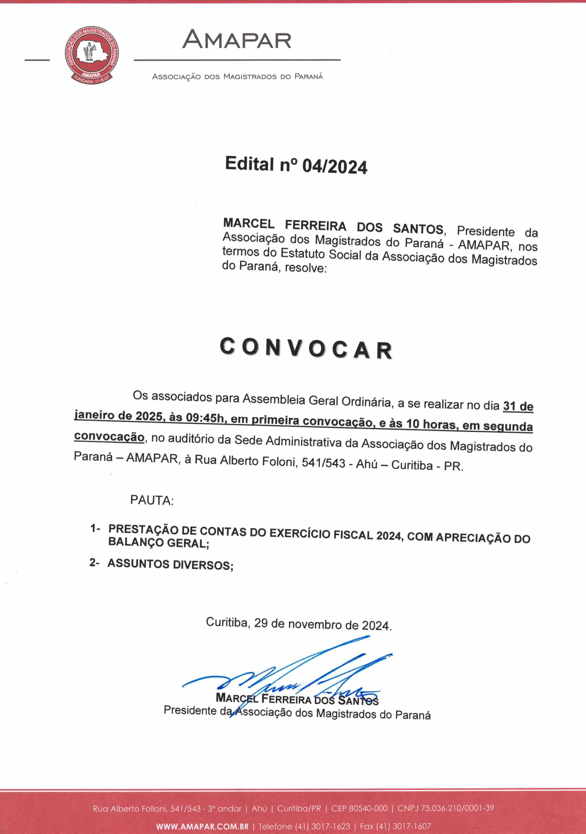 Edital 04 AMAPAR Assembléia Ordinária 31.01.25 1 page 0001