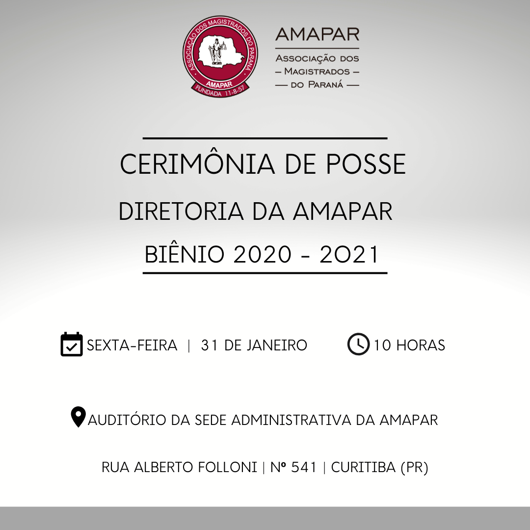 Posse da diretoria da AMAPAR, biênio 2020/2021, será na sexta-feira (31)